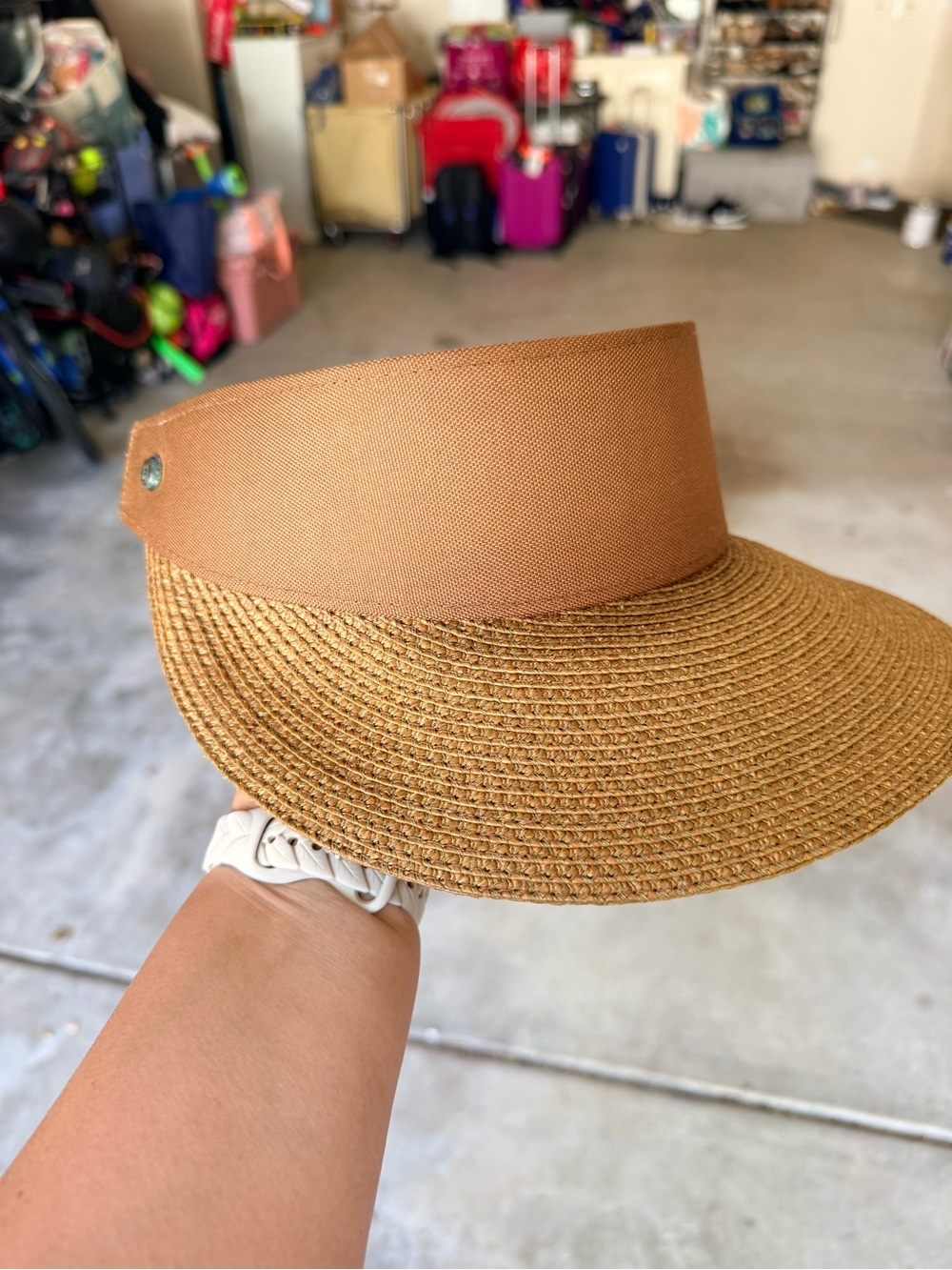 Eric Javits Wide Brim Straw Visor Sun Hat - Brown - Picture 8 of 11
